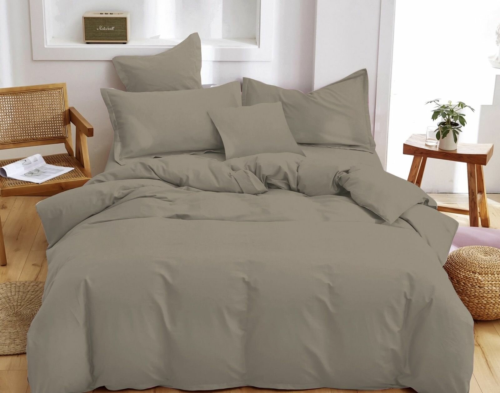 Постельное белье Евро Sleeping Place сатин простынь на резинке 180x200x20см пододеяльник 220x200см наволочки 50x70