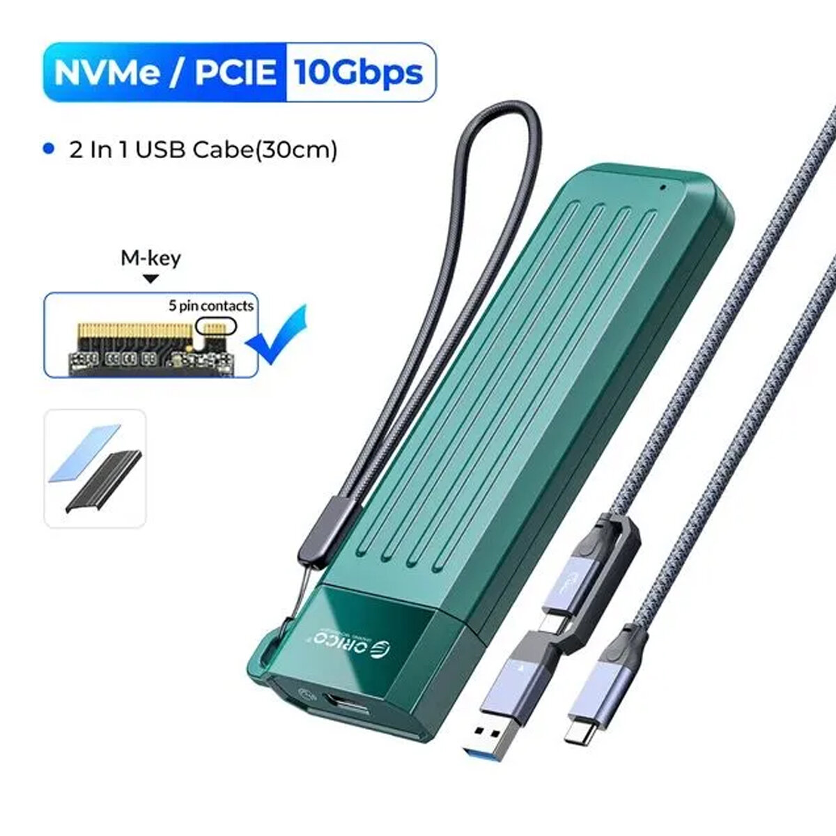 Внешний SSD накопитель ORICO nvmessd, M.2, NGFF, тип подключения Type-C, USB зеленый — фото 1