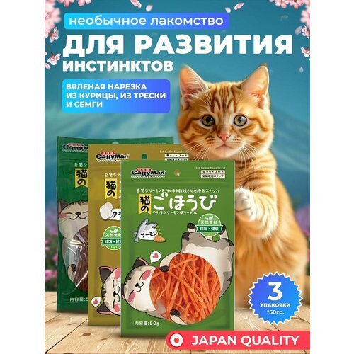 Лакомство для кошек Japan Premium Pet Ассорти из вяленой нарезки, 3 уп х 50 гр