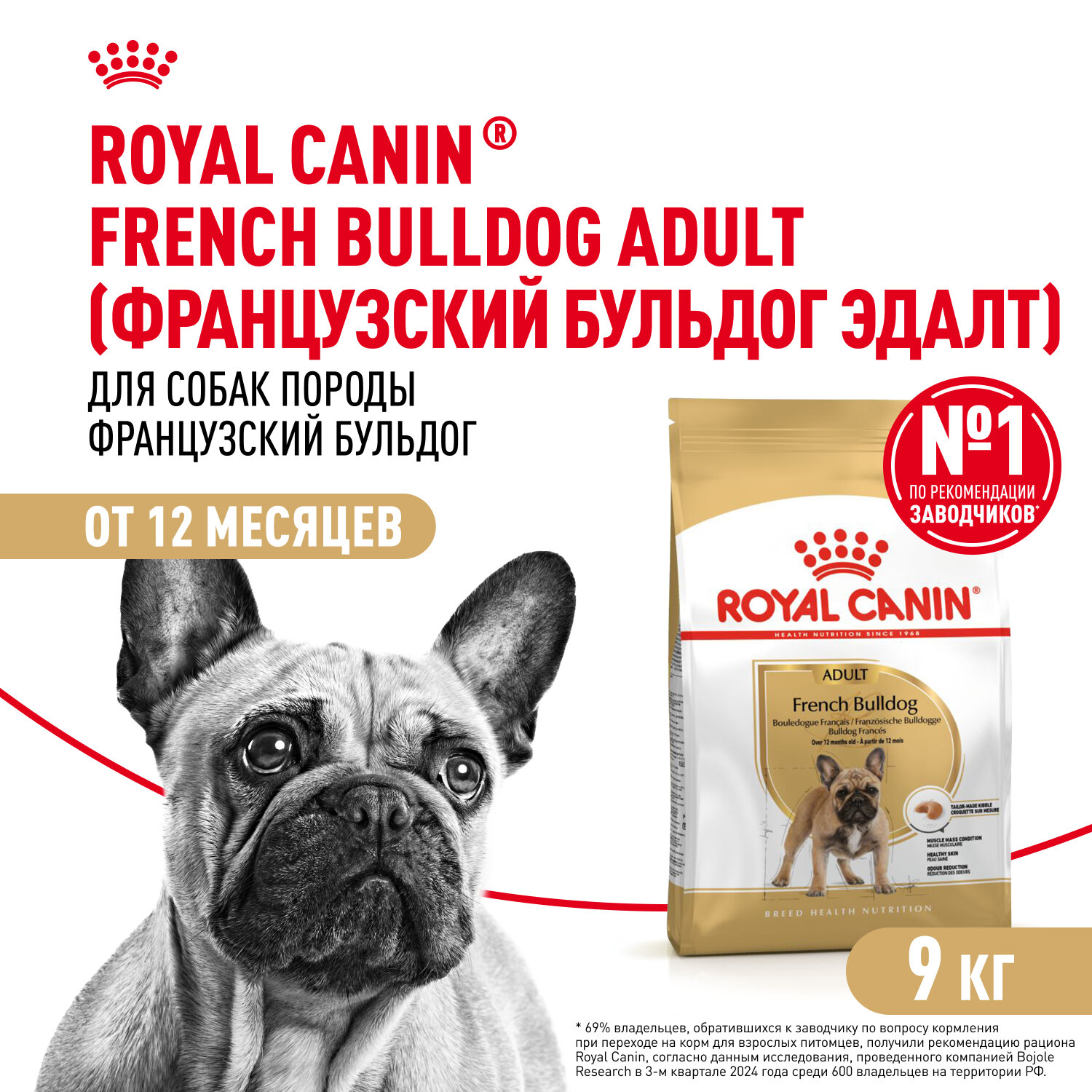 Сухой корм для собак Royal Canin Adult для породы французский бульдог, 9 кг