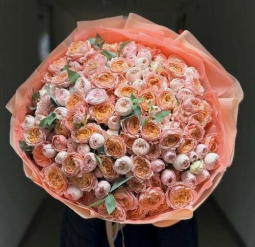 Изображение товара Букет живых цветов, "кустовые розы Джульетта" NURA FLOWERS, 35цветок, высота 50 см, розовый