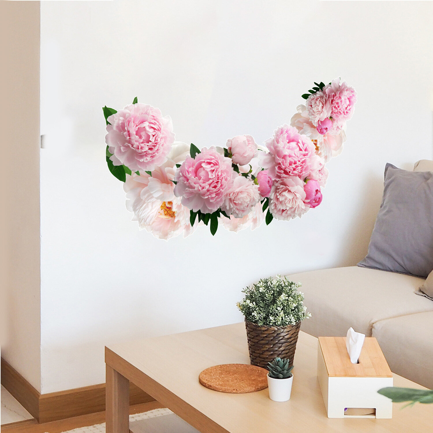 Элегантные настенные наклейки с цветами пиона ПВХ-наклейки для гостиной и спальни красивый цветочный декор для стен 35x58 см для украшения дома