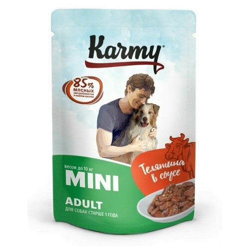 karmy корм консервированный пауч mini adult для щенков мелких пород телятина в соусе 80г 12 шт Karmy Мини Эдалт Телятина в соусе влажный корм для мелких собак, 80 гр.