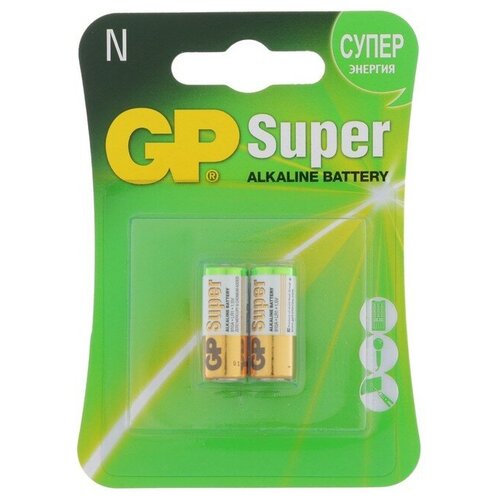 Батарейка алкалиновая GP Super, LR1 (910A)-2BL, 1.5В, блистер, 2 шт. gp батарейка алкалиновая gp super lr1 910a 2bl 1 5в блистер 2 шт