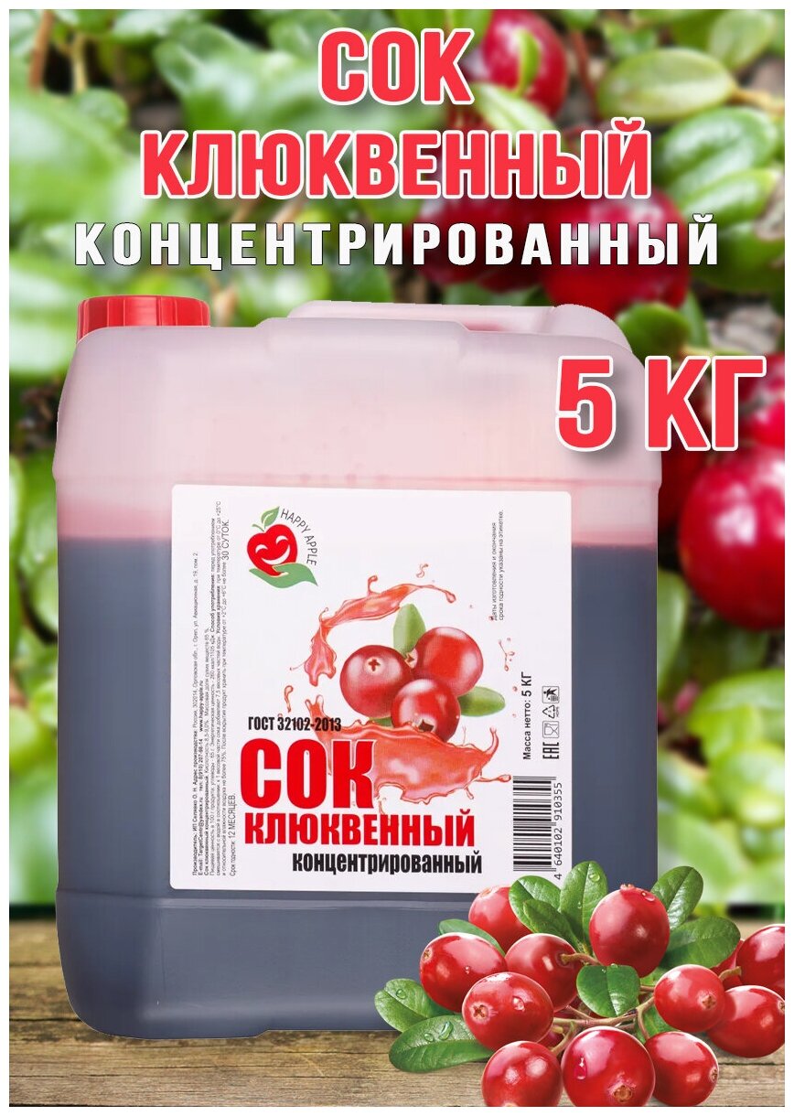 Сок Клюквенный 5 кг Happy Apple, концентрат для восстановленного сока клюквы, кулинарии, для напитков, коктейлей, вина, браг. - фотография № 4