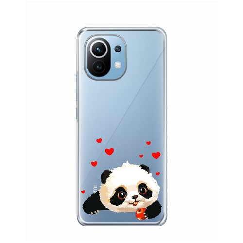 Силиконовый чехол Mcover для Xiaomi Mi 11 Lite с рисунком Панда с яблоком силиконовый чехол mcover для apple iphone 11 с рисунком панда с яблоком