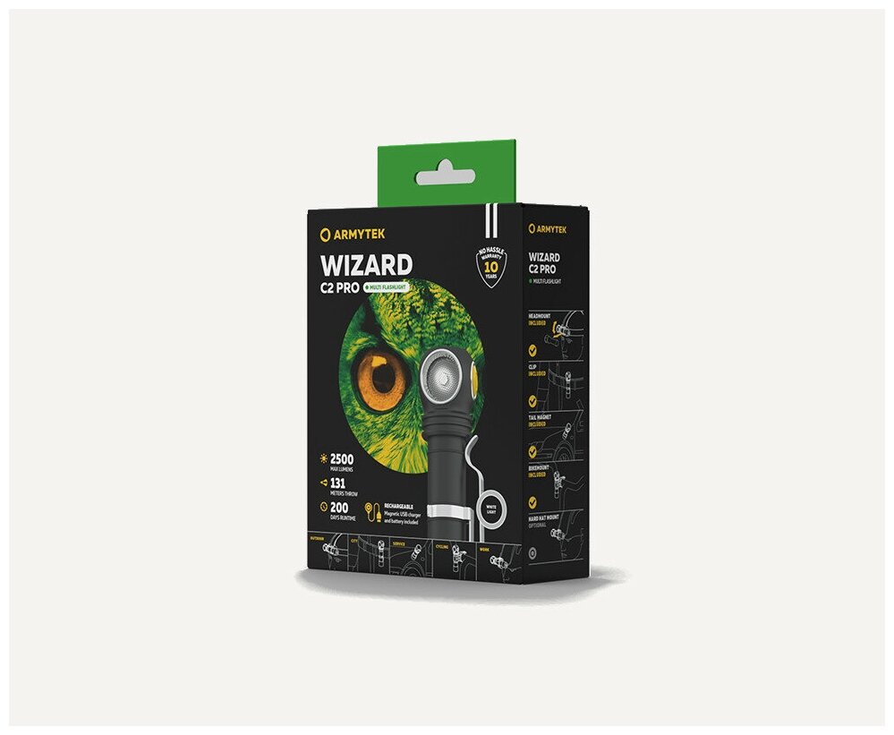 Фонарь ARMYTEK Wizard C2 Pro v4 Magnet USB+ABM01+18650, холодный свет - фотография № 13