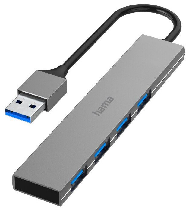 Разветвитель USB 3.0 Hama H-200114 4порт. серый (00200114)