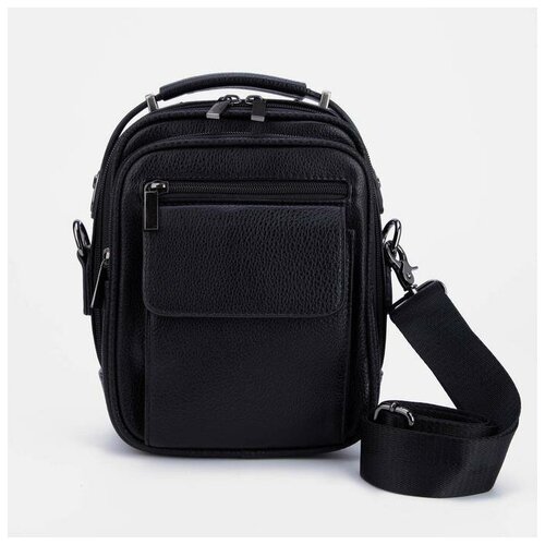 фото Сумка мужская, 2 отдела на молниях, 4 наружных кармана, длинный ремень, цвет чёрный flap
