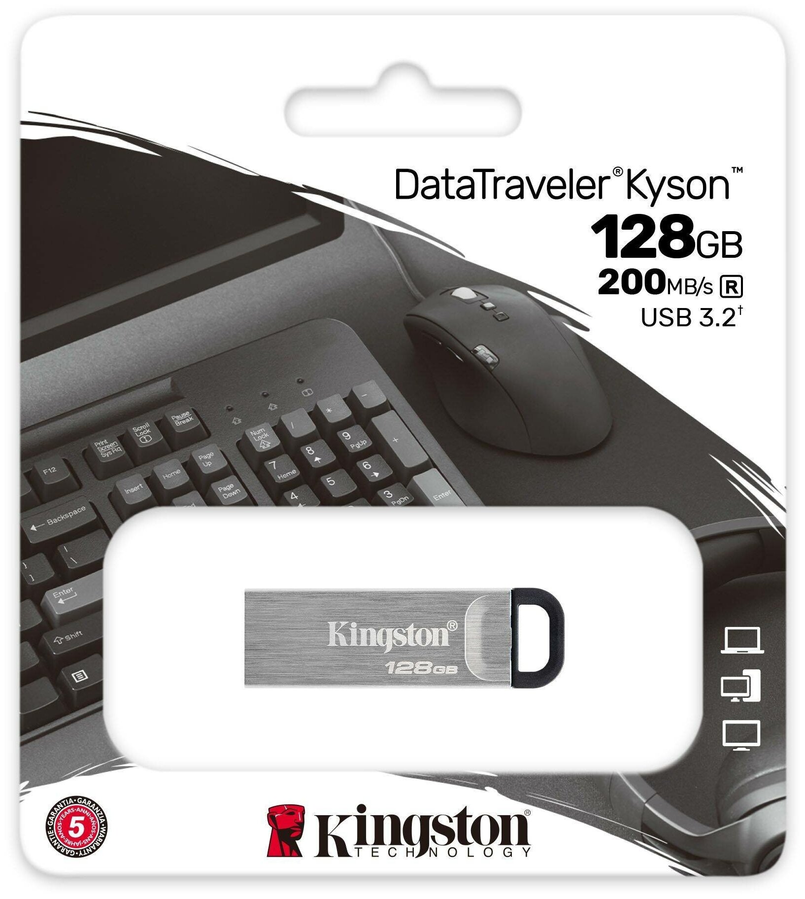 Флеш диск Kingston 128Gb DataTraveler Kyson USB Type-A, metal case, silver (DTKN/128GB)