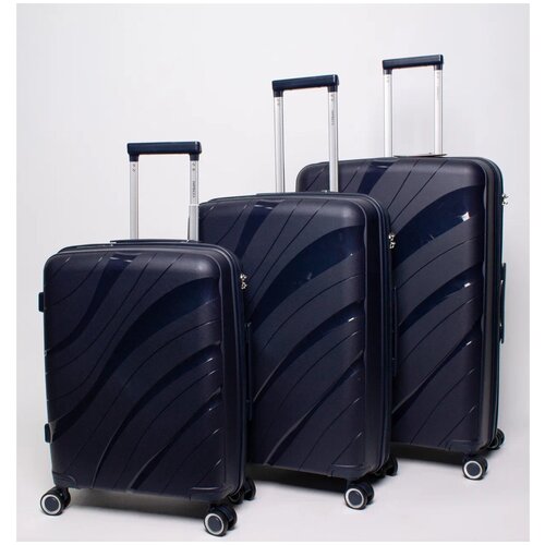 Набор чемоданов Impreza Волна темно-синего цвета, 3 штуки с расширением