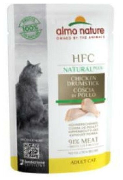 Almo Nature Паучи для кошек "Куриные бедрышки" 90% мяса (HFC Natural Plus - Chicken drumstick) 0.055 кг