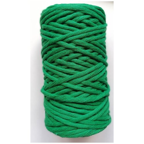 Шпагат крученый хлопковый 4мм 100 м / изумрудный, зеленый И-1 /нить для макраме / шнур для рукоделия / веревка для творчества