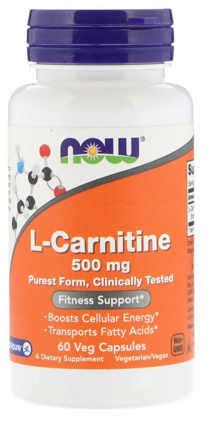 L-Карнитин Нау Фудс (L-Carnitine) Now Foods, 500 мг, 60 капсул