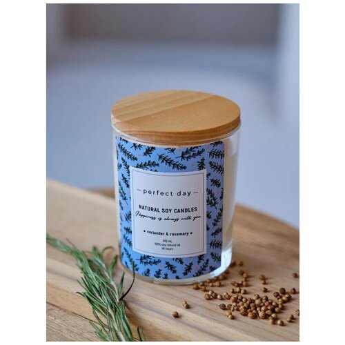 Свеча ароматическая Coriander&Rosemary/ Кориандр&Розмарин, деревянный фитиль