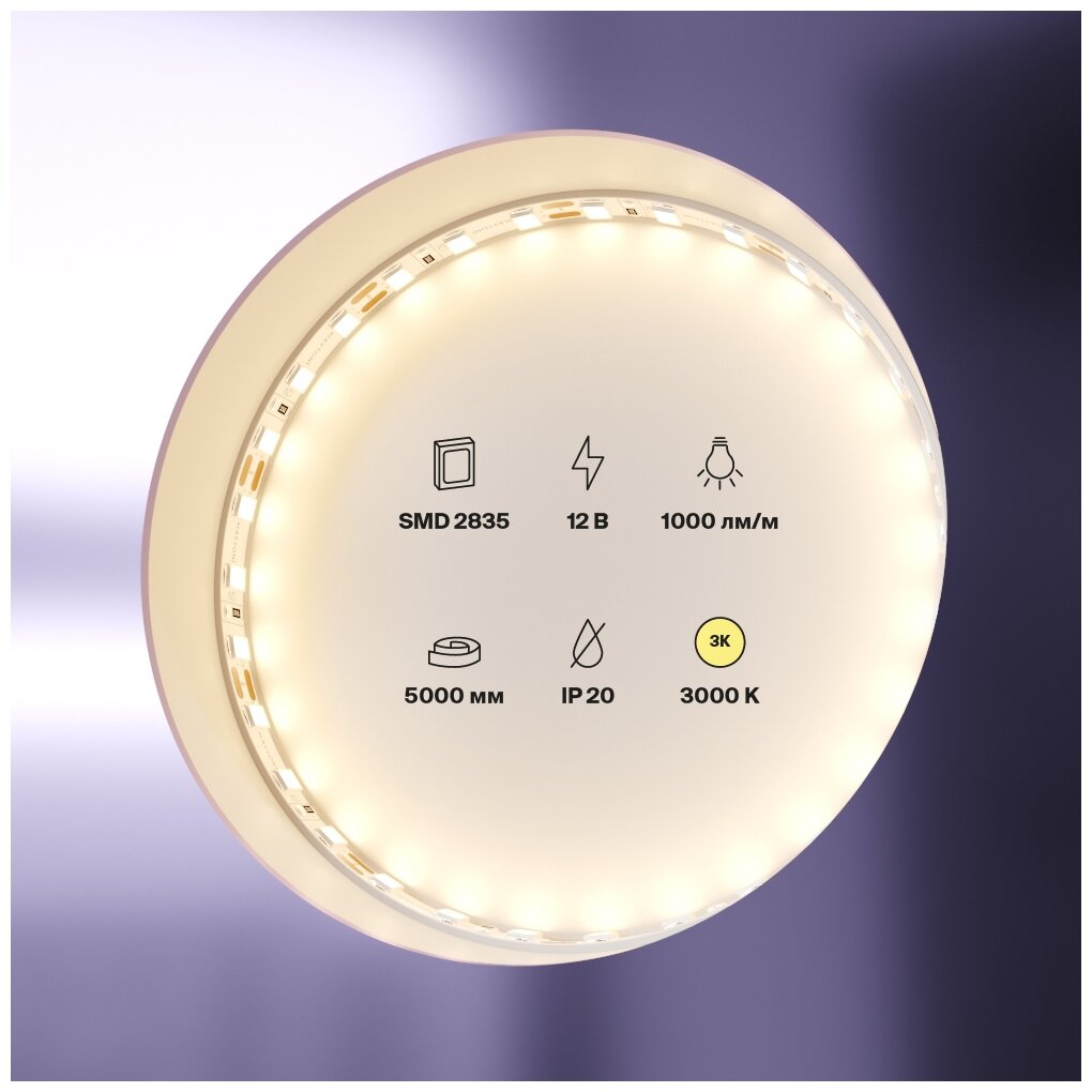 5м. Светодиодная лента теплого цвета 3000К, 9,6W, 12V, 60LED, IP20 Led strip 20010 Maytoni - фото №3