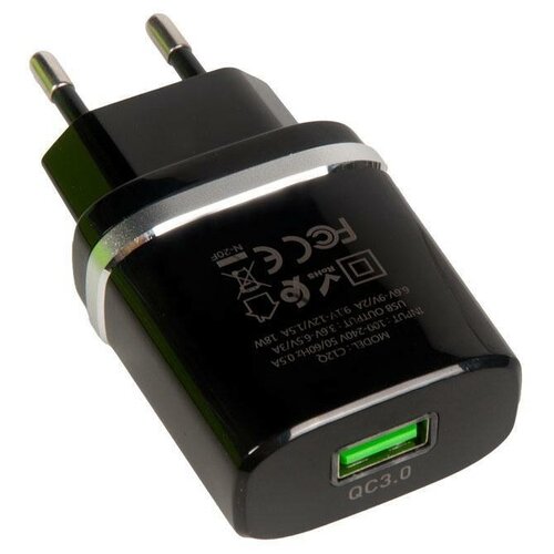 Зарядное устройство Hoco C12Q Smart QC3.0, один порт USB, 5V, 3.0A, чёрное