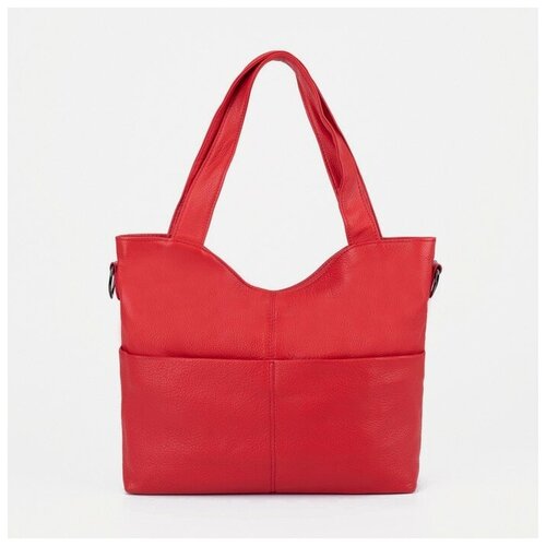 фото Сумка-тоут, отдел на молнии, 3 наружных кармана, длинный ремень, цвет красный flap