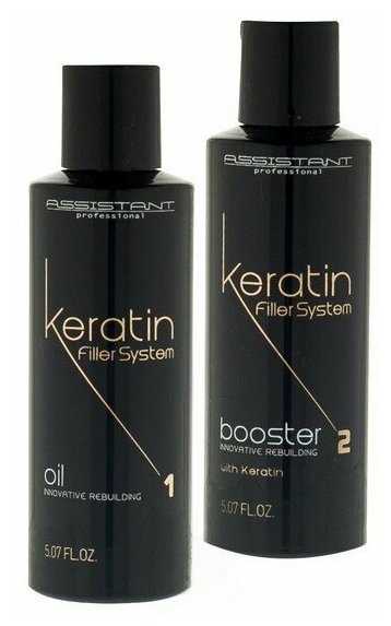 Средства для ухода за волосами Assistant Professional Keratin Filler System Oil & Booster - Кератиновые филлеры для глубокого восстановления волос, 2х150 мл