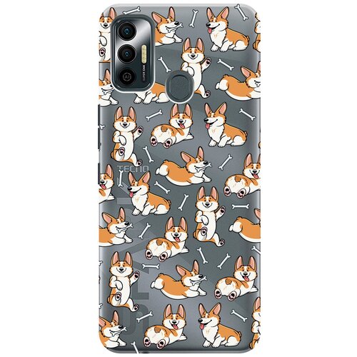 Силиконовый чехол с принтом Corgi Pattern для Tecno Spark 7 / Техно Спарк 7 силиконовый чехол на tecno spark 7 техно спарк 7 с 3d принтом lovers hands прозрачный