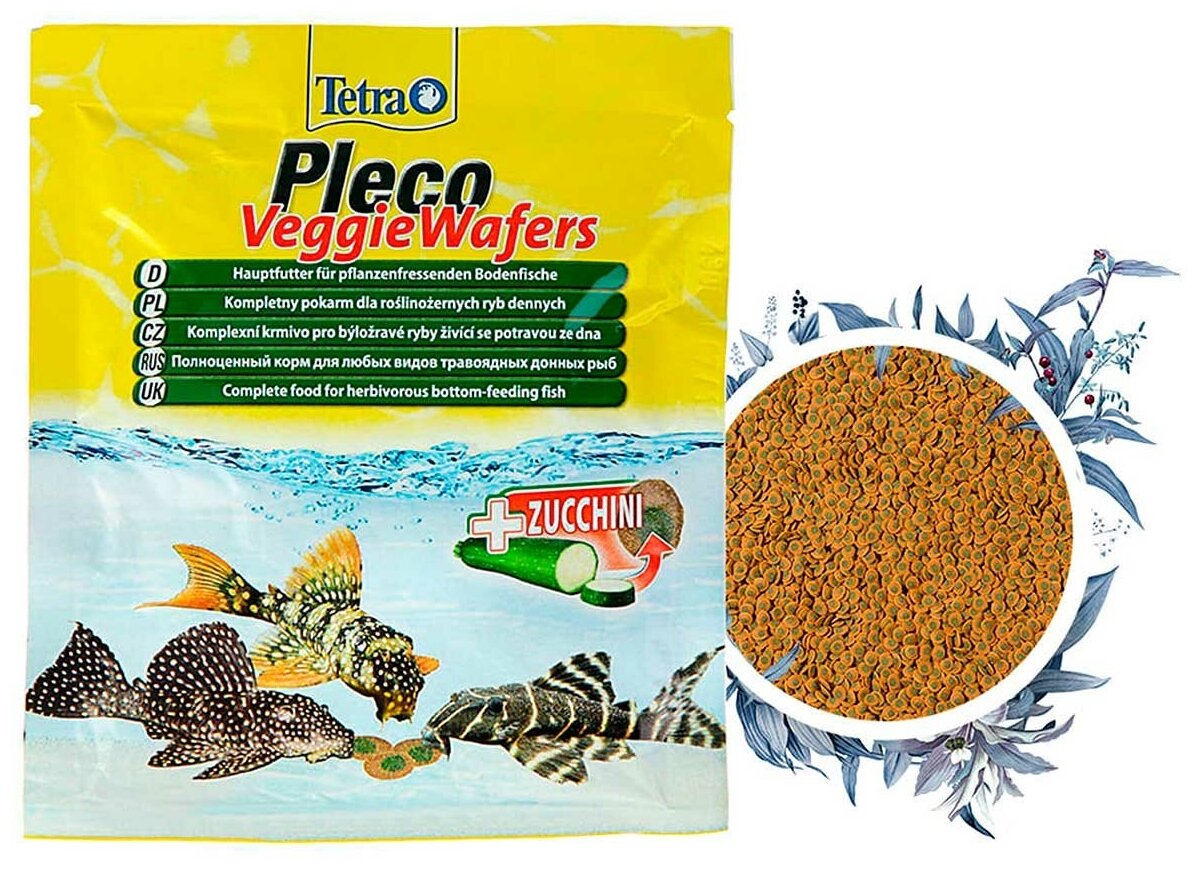 TetraPleco Veggie Waffers корм-пластинки с добавлением цуккини для донных рыб 15г