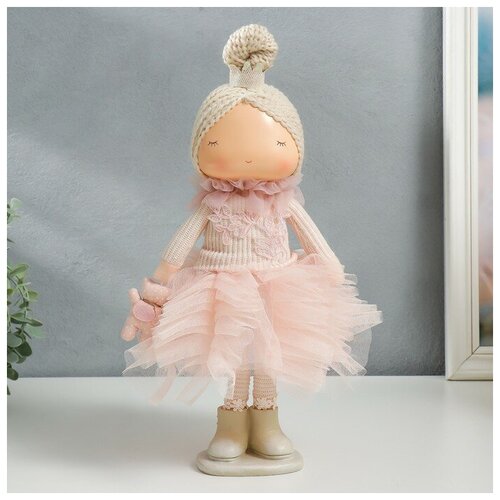 Кукла интерьерная Малышка-принцесса в розовом платье, с медведем 37,5х15х18,5 см