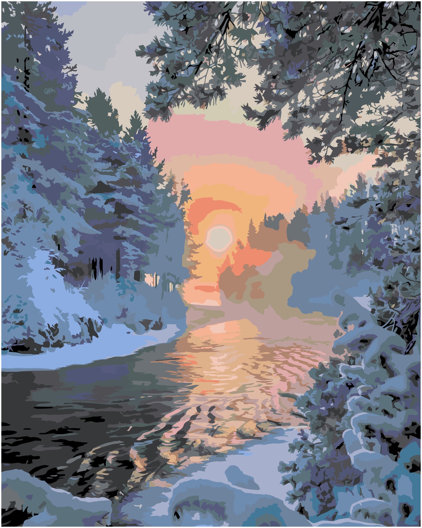 Картина по номерам Зима в лесу / пейзаж / холст на подрамнике