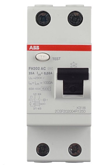 ABB Выключатель дифференциального тока /узо/ 2п 25А 30мА FH202 2CSF202004R1250 . - фотография № 3