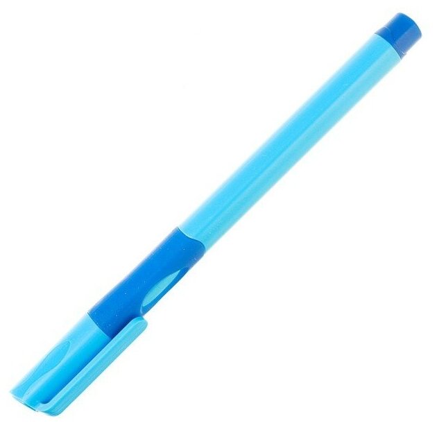 Ручка шариковая 0.7 мм стержень синий корпус синий с резиновым держателем для правшей (цена за 1 штуку)