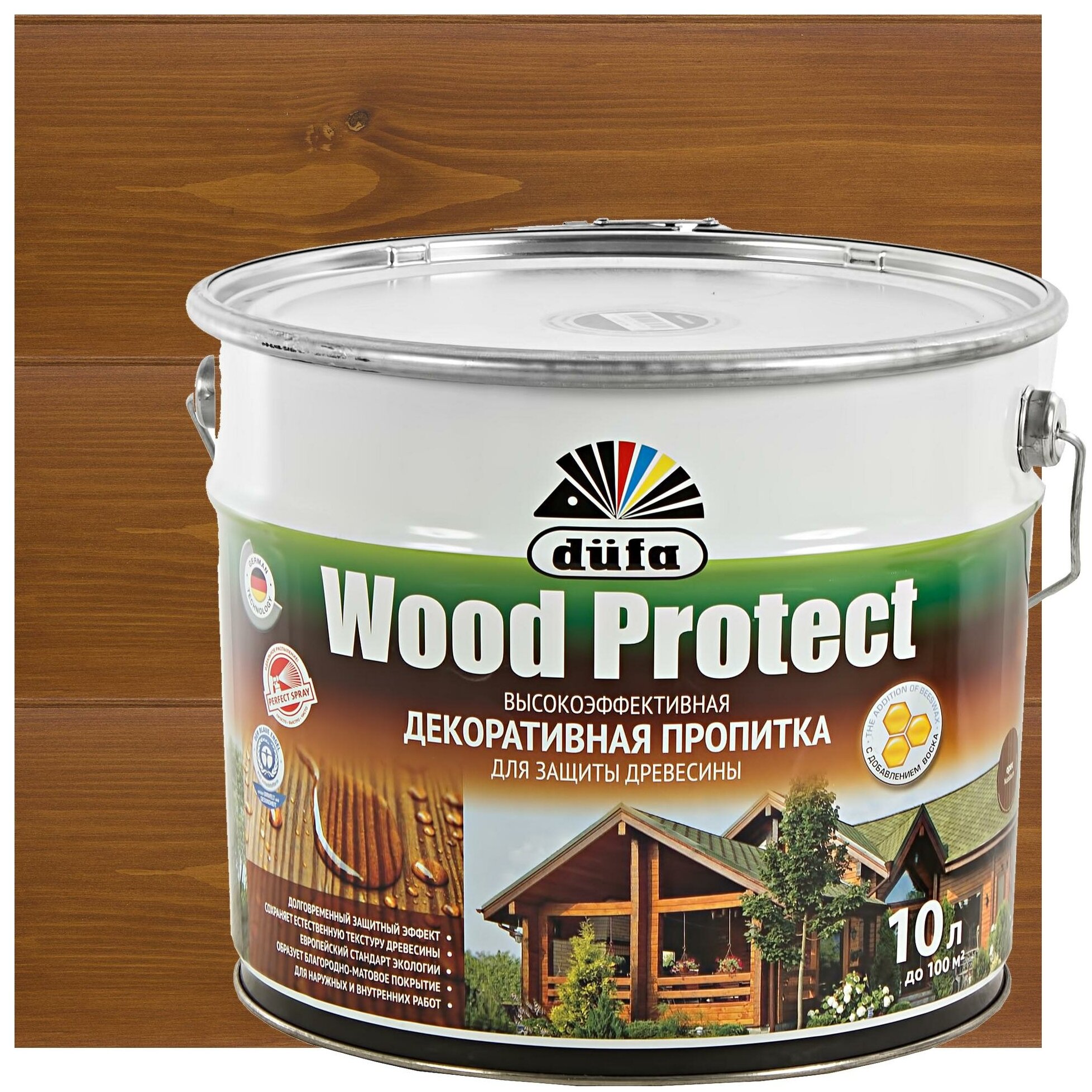 Декоративная пропитка для древесины Dufa Wood Protect полуматовая (10л) орех