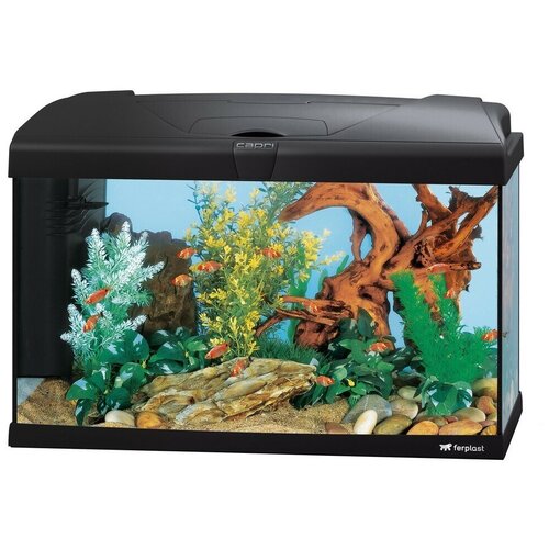Стеклянный аквариум CAPRI 60 LED, со светодиодной лампой, внутренним фильтром и нагревателем черный, 60 л