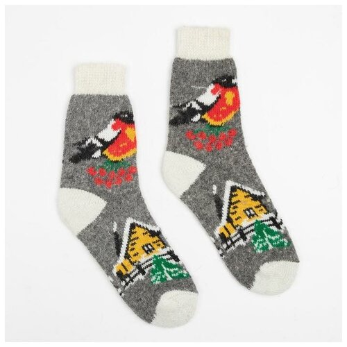 фото Женские носки стильная шерсть средние, утепленные, на новый год, размер 23, серый