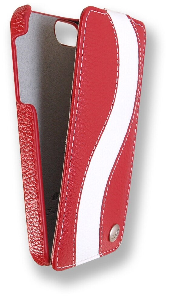 Кожаный чехол Melkco для Apple iPhone 5/5S / iPhone SE - Jacka Type Special Edition - красный с белой полосой