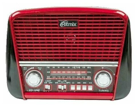 Радиоприемник Ritmix RPR-050 Red ретро-дизайн, диапазоны FM, СВ*AM, КВ*SW, usb, SD, MP3 плеер - красный