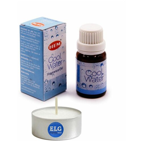 Купить Масло для Аромалампы, Ароматерапии HEM Cool Water Fragrance Oil Тонизирующее 10мл + свеча в гильзе ELG
