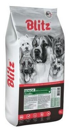 Сухой корм для взрослых собак старше 7 лет Blitz Adult Senior Sensitive с чувствительным пищеварением с индейкой 15 кг.