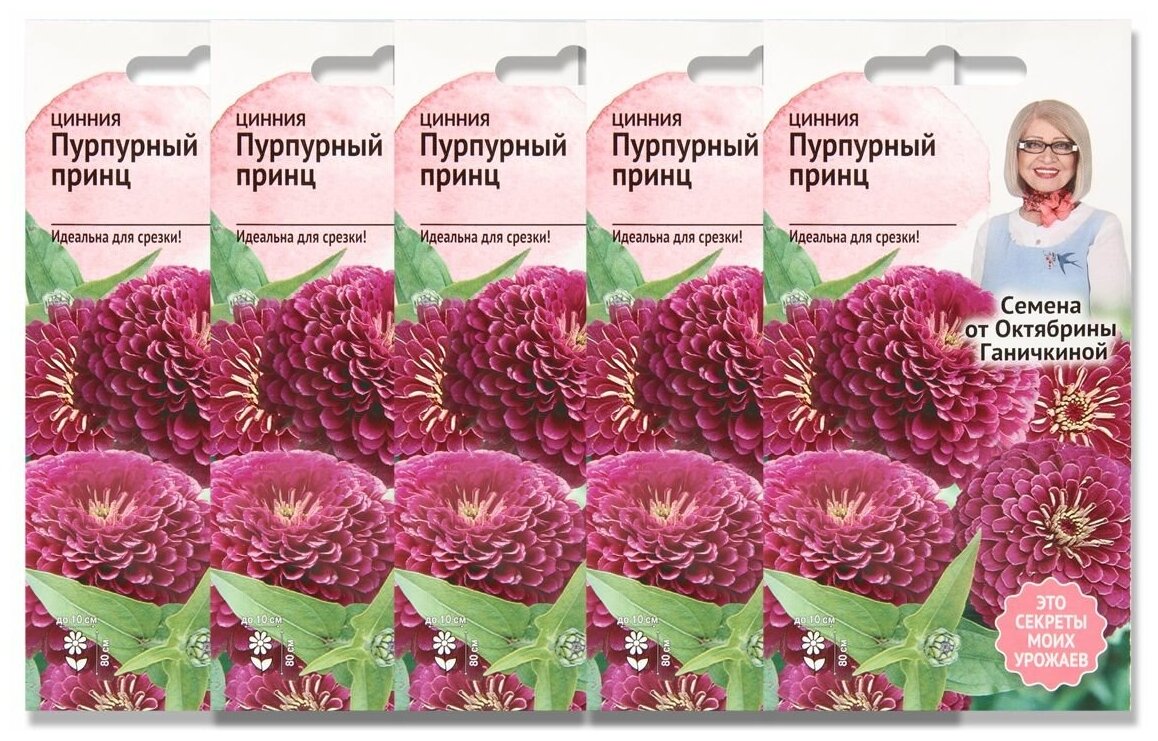 Набор семян Цинния Пурпурный принц 0.5 г - 5 уп семена однолетних цветов