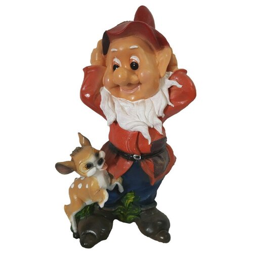 Садовая фигурка для дачи, сада и огорода на газон 'Гном с олененком 50x27x21 см'.