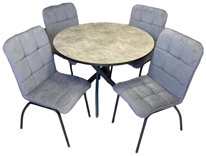 Обеденная группа NGVK Круглый стол Серый мрамор и 4 стула Ракушка цвет Серый