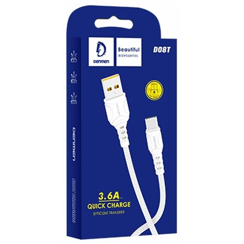 Кабель DENMEN D08T USB to Type-C, 3.6A, 1 м, Быстрая зарядка, черный кабель denmen d08t usb to type c 3 6a 1 м быстрая зарядка черный