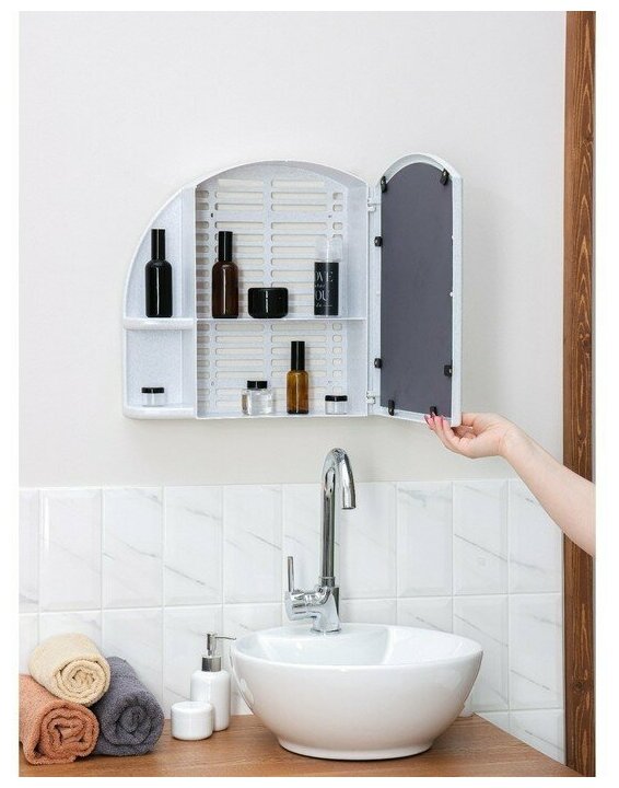 Шкафчик для ванной комнаты c зеркалом «Орион», цвет белый мрамор - фотография № 4