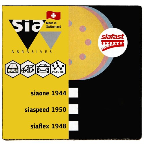 Sia Abrasives siaone 1944 Шлифовальный круг на липучке 125мм, 8 отверстий, P220, в упаковке 50шт.