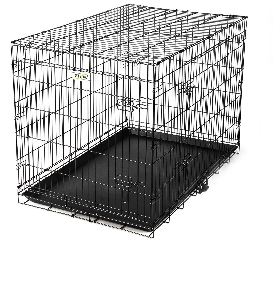 Клетка STEFAN для собак №5 с пластиковым поддоном, 2 двери, металл 107x68x77, черный - фотография № 4
