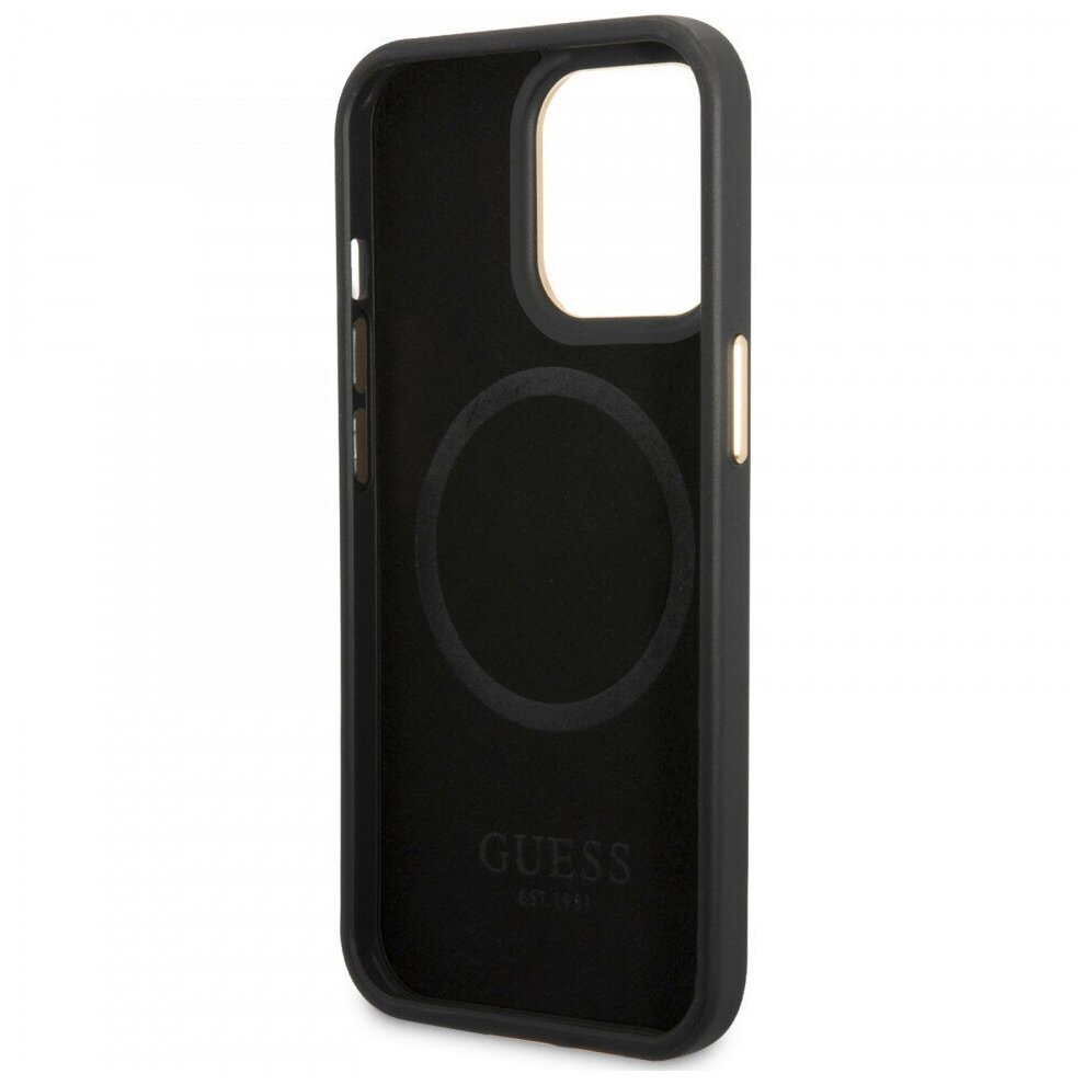 Guess для iPhone 13 Pro чехол MagSafe PU 4G Plate metal logo Hard Grey