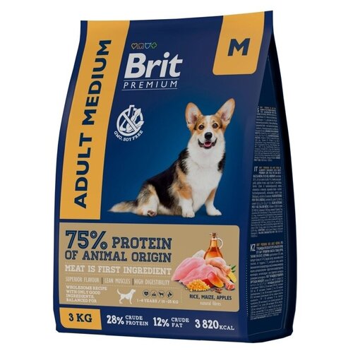 Brit Premium Dog Adult Medium 3кг х 2шт курица сухой для взрослых собак средних пород (10–25кг