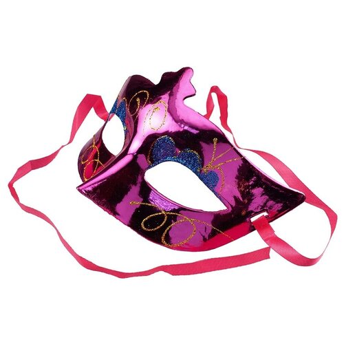фото Маска карнавальная венецианская с блестками 164 х 105 мм малиновая/синяя / маска маскарадная на праздник 1 шт. китай
