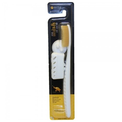 Зубная щетка Samjung Misorang Toothbrush Wang Ta Gold , золото, с колпачком и держателем-присоской, средняя жесткость