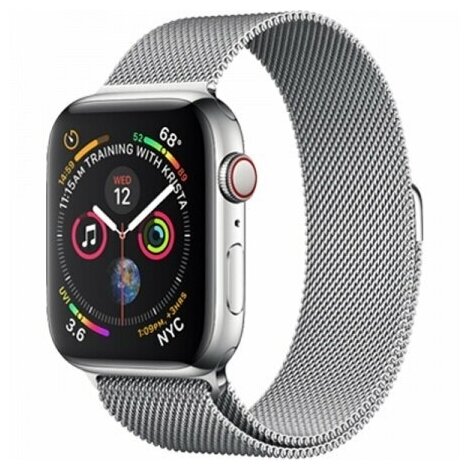 Ремешок миланcкий из нержавеющей стали для Apple Watch 42/44/45/49мм (1), серебряный, на магните