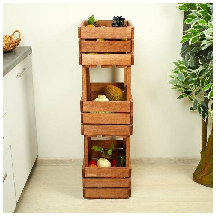 Ящик для овощей, 30 ? 40 ? 100 см, деревянный, трехуровневый Greengo 5302080 . - фотография № 6