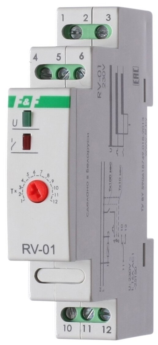 Реле времени RV-01 (задержка вкл. (1.120сек) 230В 16А 1перекл. IP20 монтаж на DIN-рейке) F&F EA02.001.007 1шт